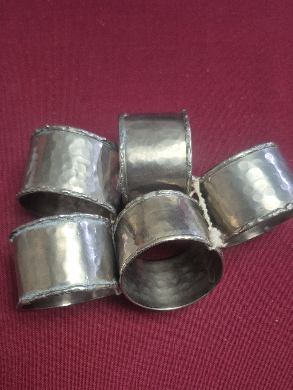 Silver-Tone Hammered Metal Napkin Rings Set of 5